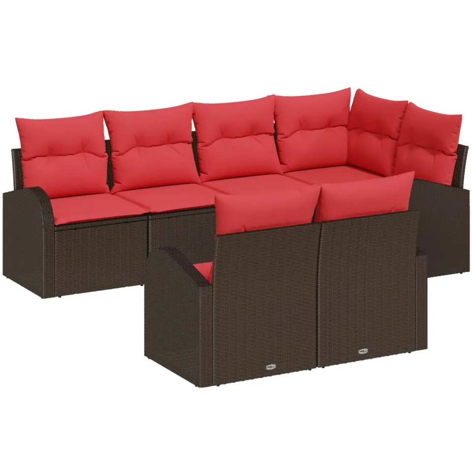 vidaXL Tuin Sofa Set 7 st Bruin en Rood poly rattan