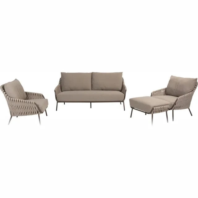 4 Seasons Outdoor Montera stoel bank loungeset 4 delig rope terre 4 Seasons Outdoor Bruin / Terre, Taupe, Zand / Latte