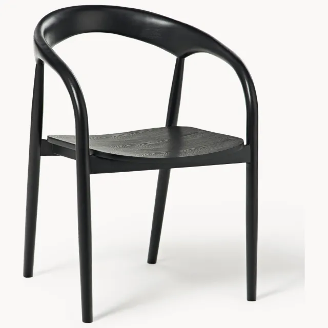 Westwing Collection Eetkamerstoel Camille van essenhout met armleuningen Zwart