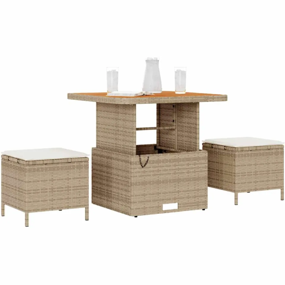 vidaXL Tuin eettafelset 3 st Beige poly rattan