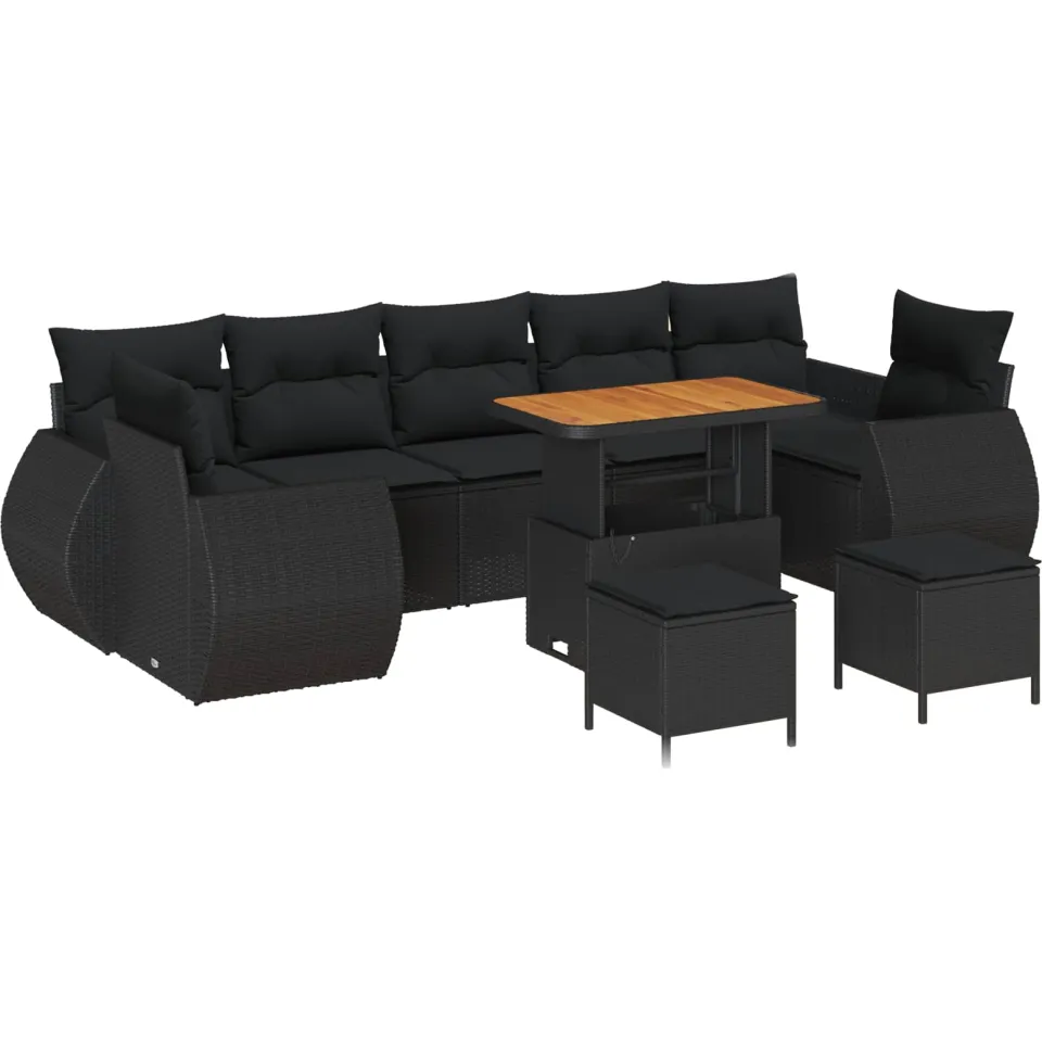 vidaXL Tuinbankenset 10 st Zwart poly rattan, foto 4