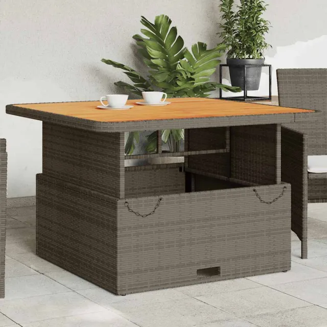 vidaXL Tuintafel 110x110x71 cm poly rattan en acaciahout grijs, foto 2