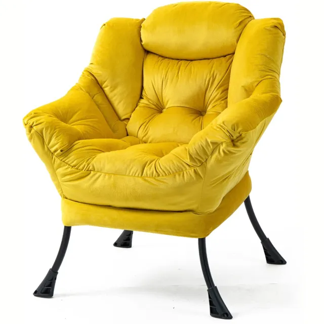 HAUSS SPOLE Fauteuil - Relaxstoel Met Zijvak En Armleuningen - Zachte Velvet Zitting Met Metalen Frame - Voor Woonkamer Slaapkamer En Balkon - Geel