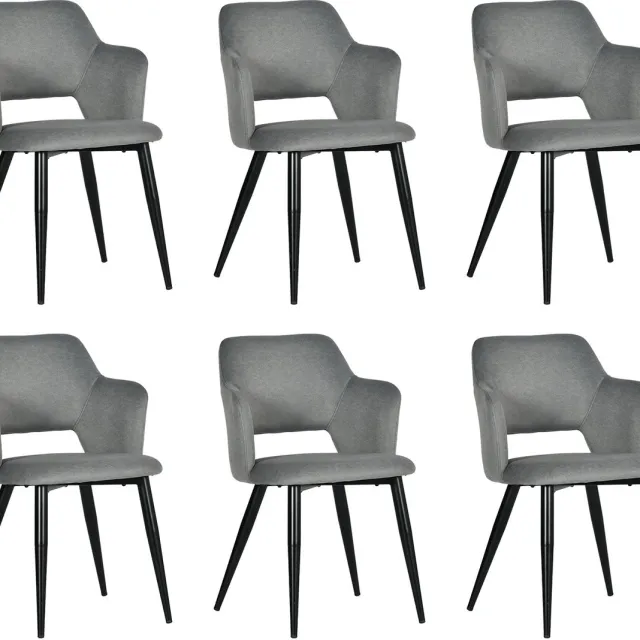 MEUBLE COSY Meubles Cosy Eetkamerstoelen - Set van 6 Scandinavische met Armleuning Stoffen Zitting Metalen Poten - Grijs