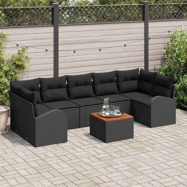 vidaXL Tuinbankenset 8 st Zwart poly rattan, foto 2