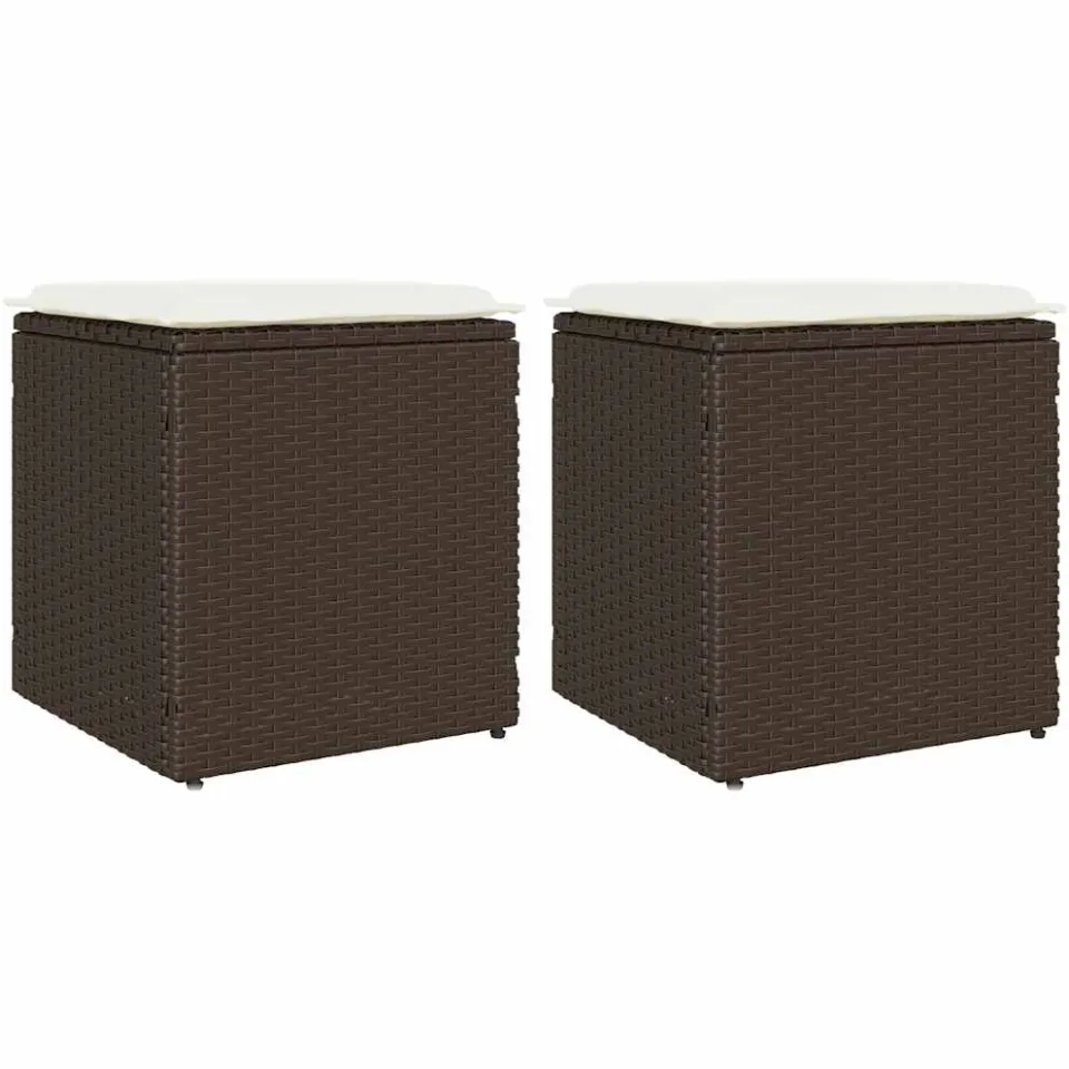 vidaXL Tuinkrukken met kussens 2 st 40x40x43 cm poly rattan bruin