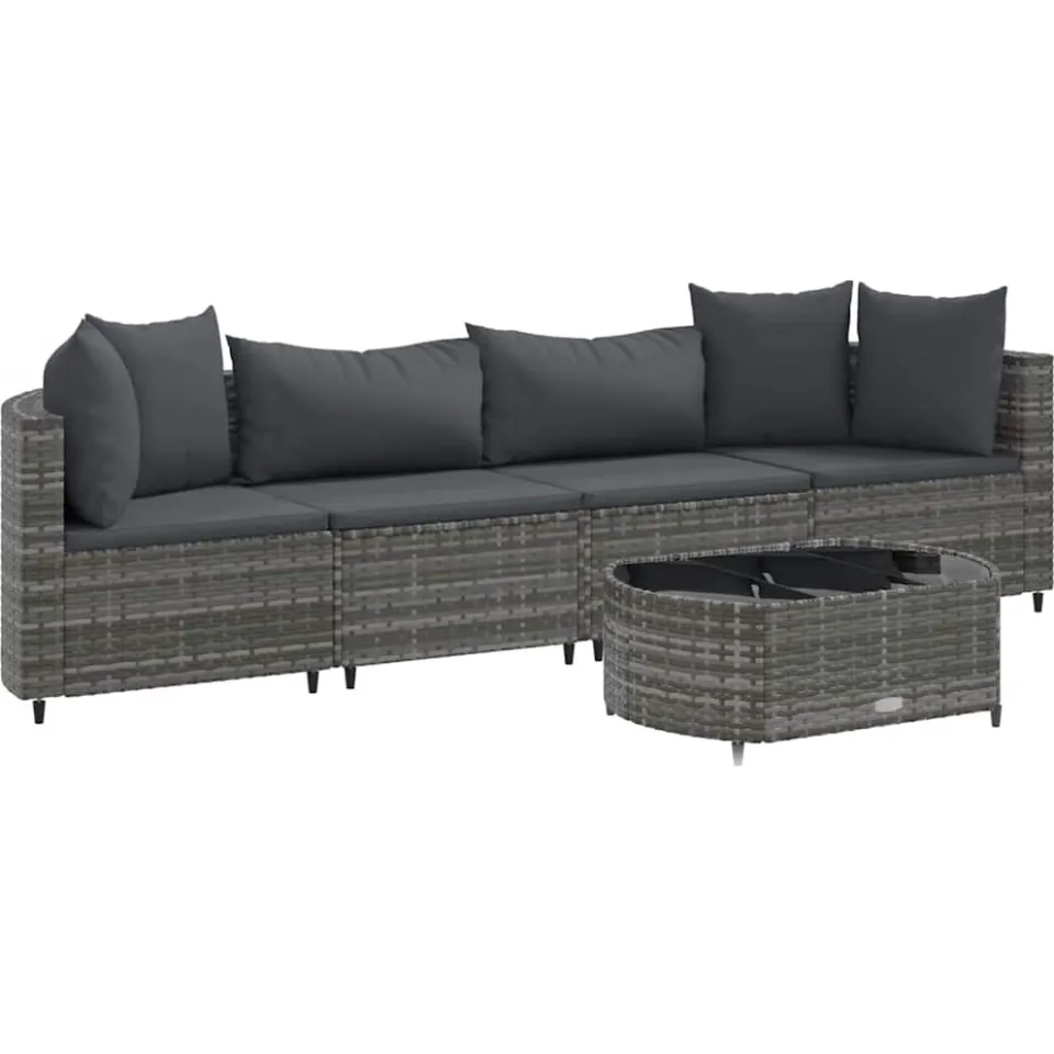 vidaXL 5-delige Loungeset met kussens poly rattan grijs