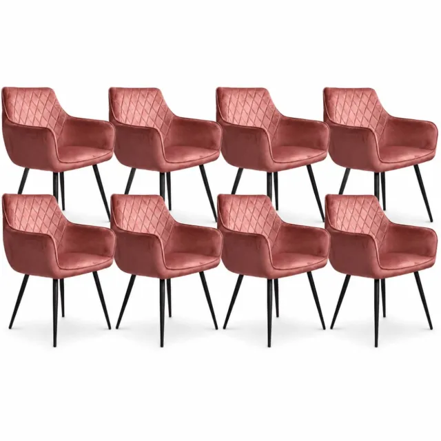 DS4U Ravi eetkamerstoel - Set van 8 - Zalm-roze - Velvet - Met armleuning
