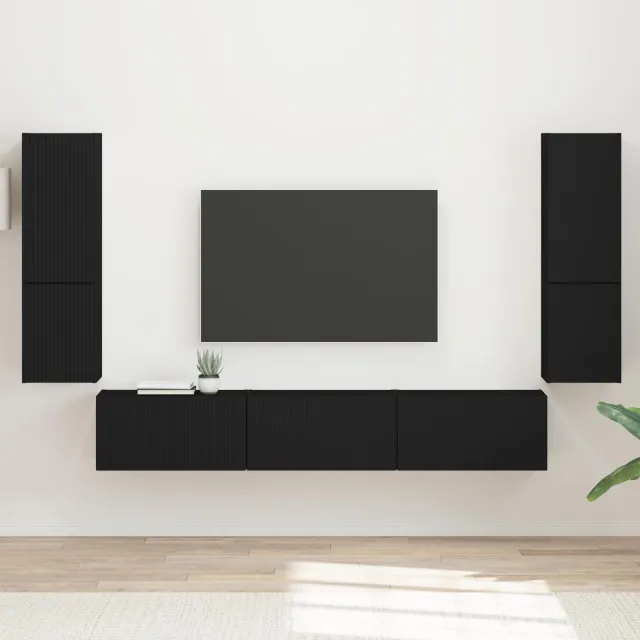 vidaXL Tv-meubelset 4 st Zwart Bewerkt hout