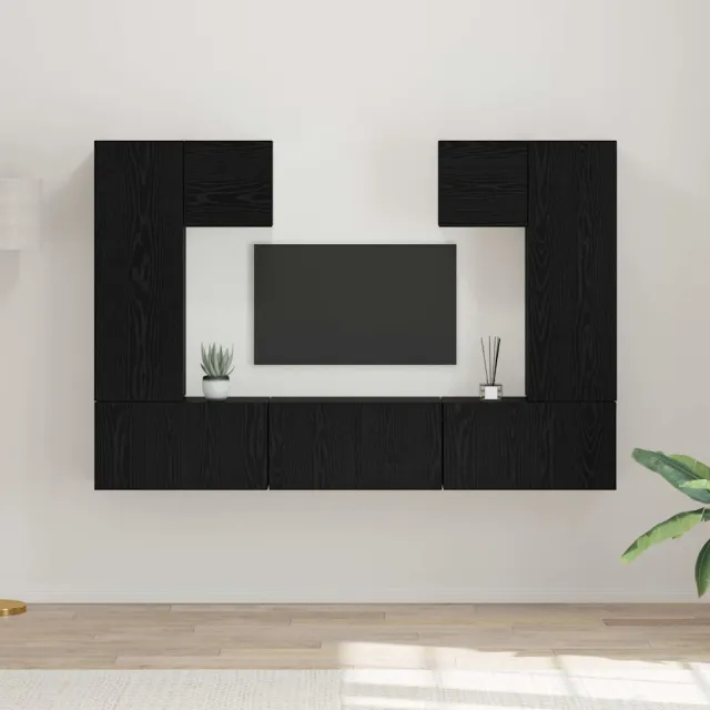 vidaXL Tv-meubelset 7 st Zwart Eiken Bewerkt hout