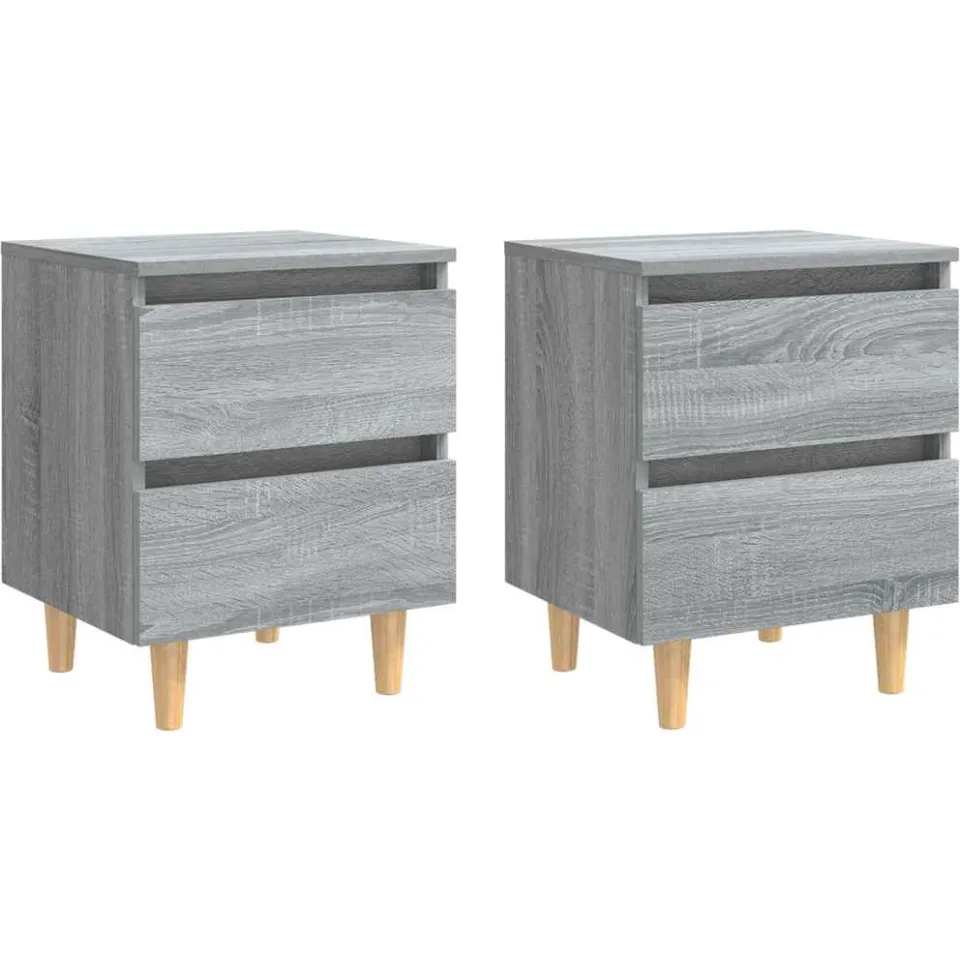 vidaXL Nachtkastjes 2 st met houten poten 40x35x50 cm grijs sonoma