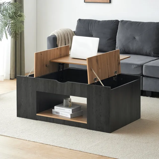 STILVORA Salontafel - In Hoogte Verstelbaar Met Liftfunctie En Opbergruimte - Voor Woonkamer - MDF - Grijs;Houtbruin - 109,5x59,7x43 Cm Notenhout