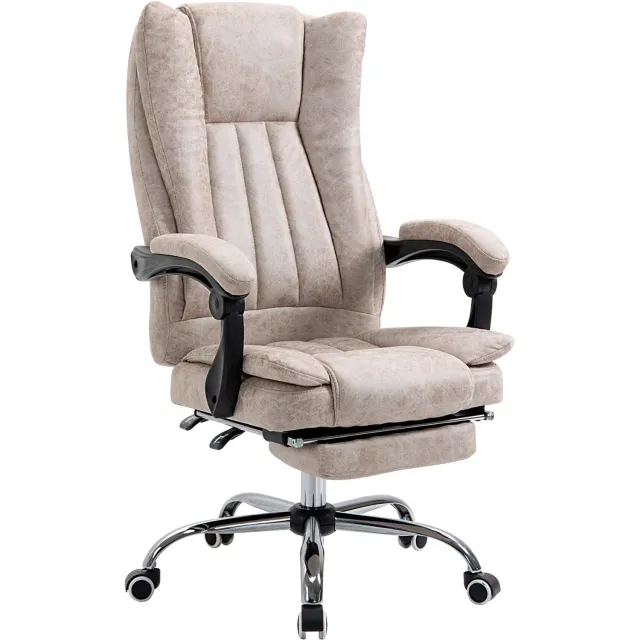 Vinona Bureaustoel - Met voetensteun en verstelbare rugleuning - In hoogte verstelbaar - Polyester - 63 x 71 x 110-118 cm - Beige/Zwart/Zilver