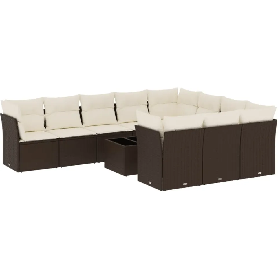 vidaXL 11-delige Loungeset met kussens poly rattan bruin, foto 3