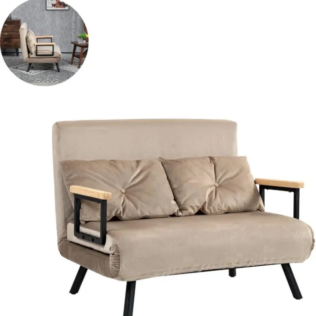 GranMaison Slaapbank - Uitklapbaar - Slaapstoel - Logeerbed - Zetelbed - Slaapfauteuil - Vouwbed - 1 persoons - Zeer comfortabel - Beige