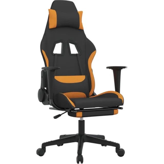 vidaXL Massage - gamestoel - met - voetensteun - stof - zwart - en - oranje