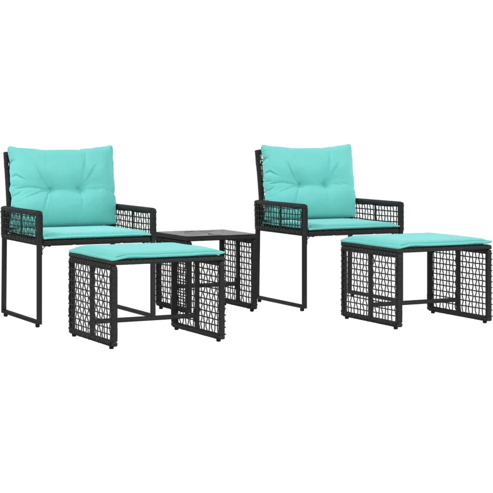 vidaXL Buitenmeubelset 5 st Zwart en Turquoise