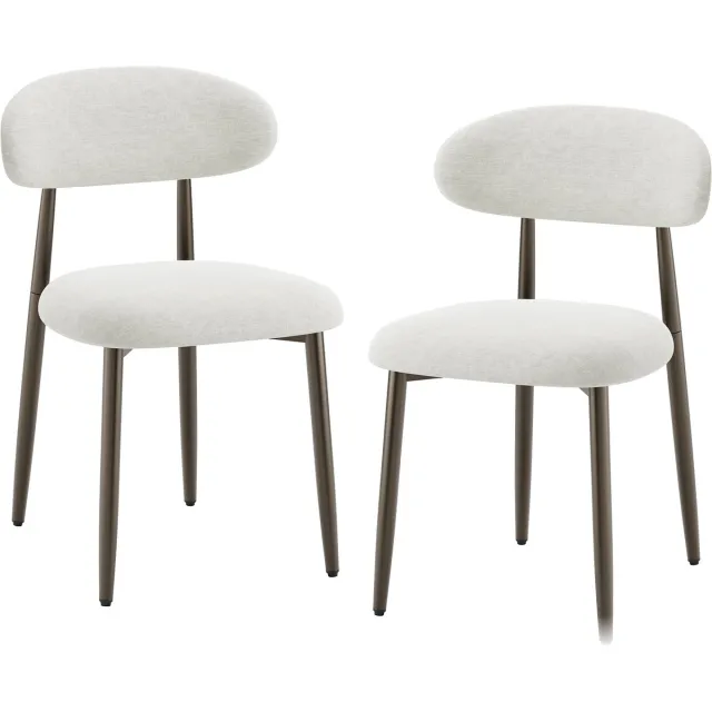 COLAMY Eetkamerstoel - Gestoffeerde Zitting - Ergonomische Rugleuning - Metalen Poten - Moderne Stoel - Set van 2 Beige