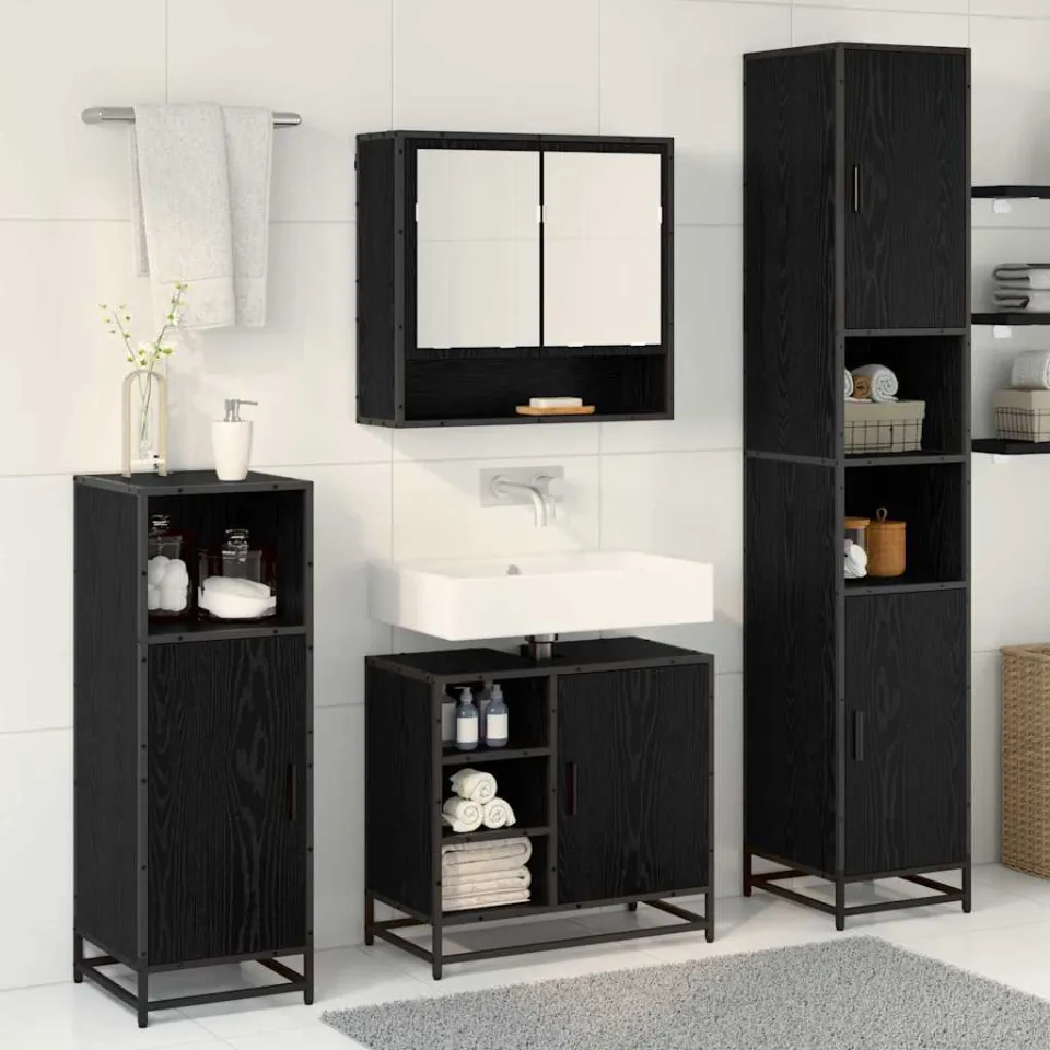vidaXL Badkamermeubelset 4 st Zwart Eiken 35 x 37,5 x 188,5 cm, foto 3