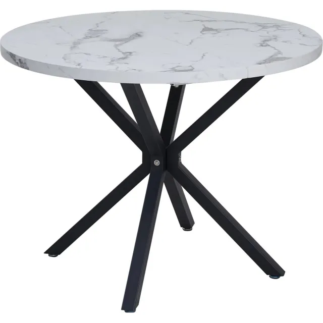 Hanimo Ronde Eettafel 100cm - Eettafel Rond - Eettafel - Marmer Look - Zwart Onderstel - 100cm Zwart/Marmer