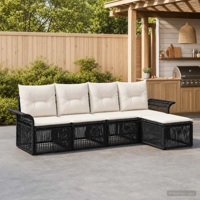 vidaXL Tuinbankenset 5 st 5-zits Zwart poly rattan, foto 2