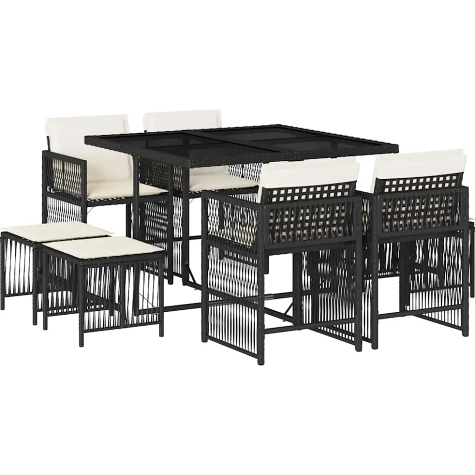 vidaXL 9-delige Tuinset poly rattan zwart, foto 4