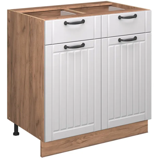 Vicco Fame-Line Keukenonderkast – 80 cm, WB Eik Wit Landhuis Wit landelijk/Goudkleurig Eiken