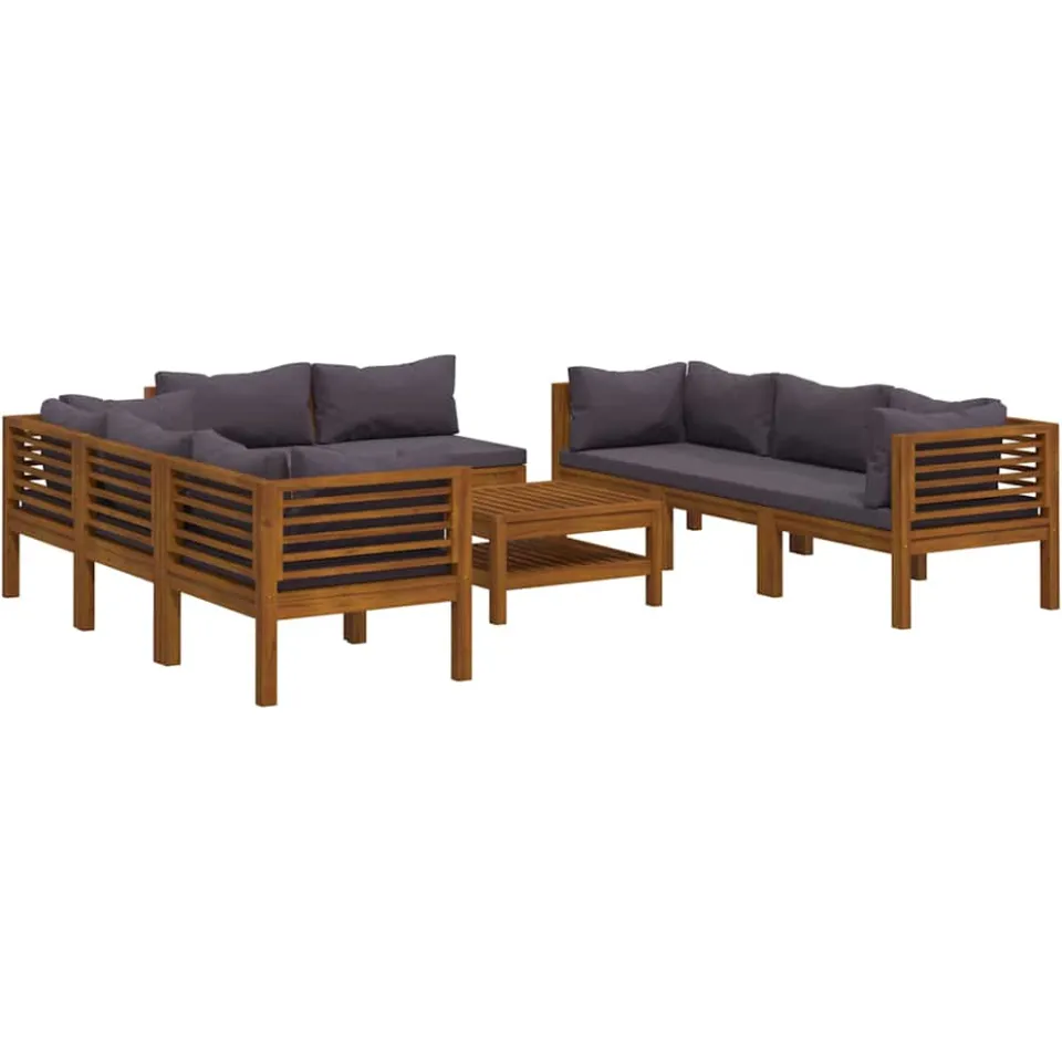 vidaXL 9-delige Loungeset met kussens massief acaciahout grijs, foto 4