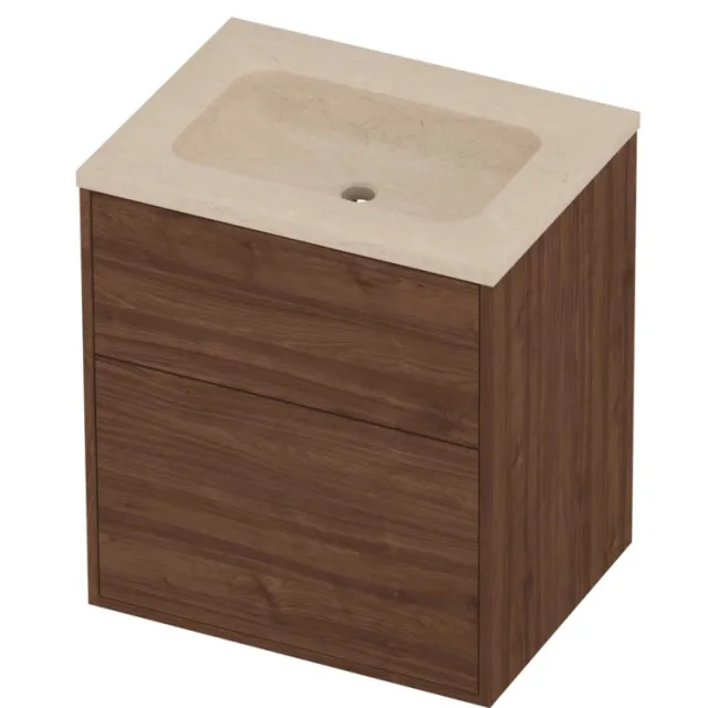 Proline Rollo Badmeubelset Hardsteen Elegant 2 Laden 60x46x67 cm Sand Stone Indian Walnut Houtlook