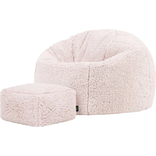 Icon Kingston Kinderzitzak met Poef - Bouclé - Roze