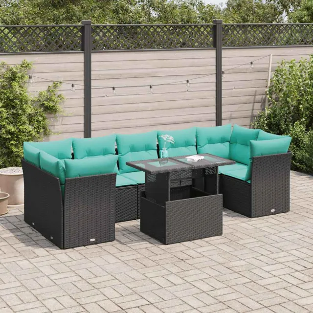 vidaXL 8-delige Loungeset met kussens poly rattan acacia zwart, foto 2