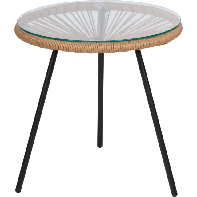 arti casa Bijzettafel Acapulco - Salontafel met Glasblad en Metaal - Bijzettafeltje voor Woonkamer - Ø45 x 45 cm - Modern Design Bruin