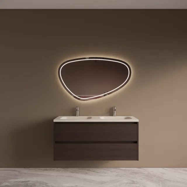 Boss & Wessing BWS Riga Bruin Eiken Badmeubelset Met Wastafel 120 cm Travertin Sintered Stone Keramisch