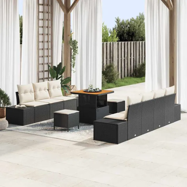 vidaXL Tuinbankenset 10 st Zwart poly rattan, foto 2