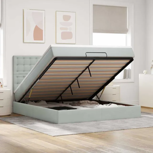 vidaXL Ottoman bed met matrassen 180x200cm fluweel lichtgrijs grijs