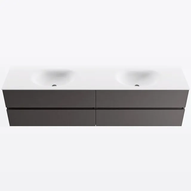 Mondiaz VICA 190cm badmeubel onderkast Dark Grey 4 lades. Wastafel MOON dubbel zonder kraangat, kleur Talc.