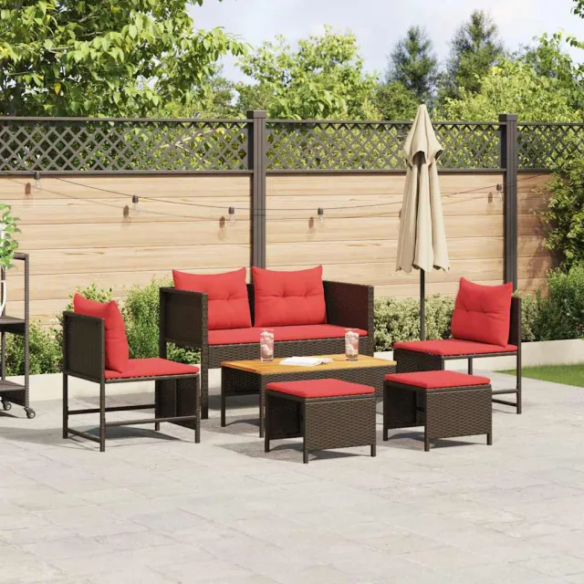 vidaXL Tuinbankenset 6 st Bruin en Rood poly rattan