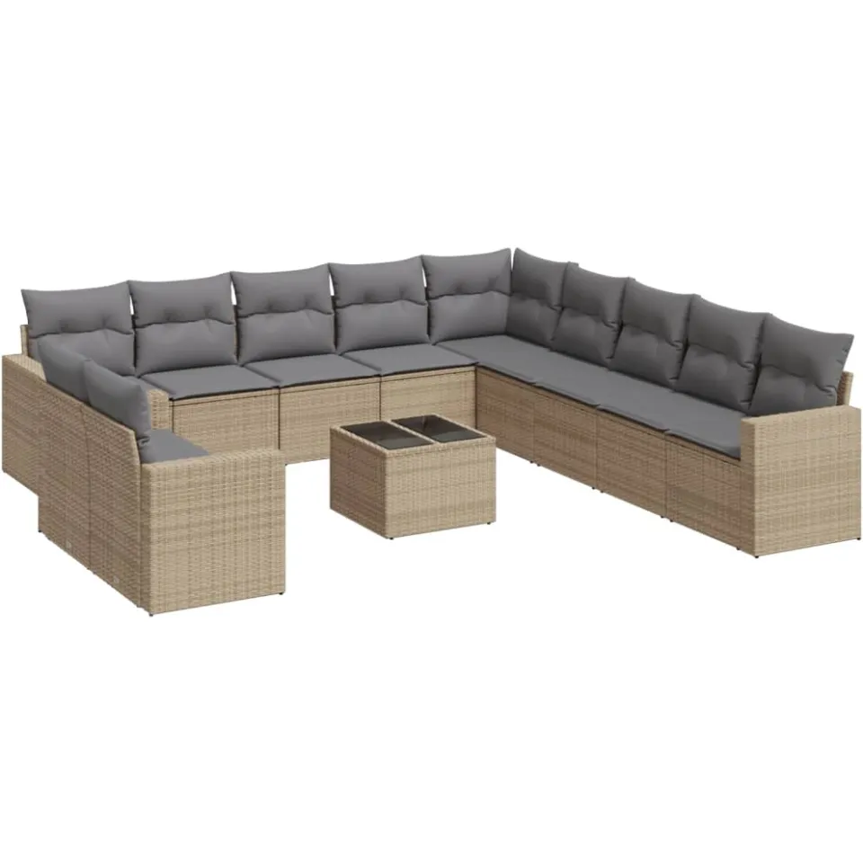 vidaXL 12-delige Loungeset met kussens poly rattan beige