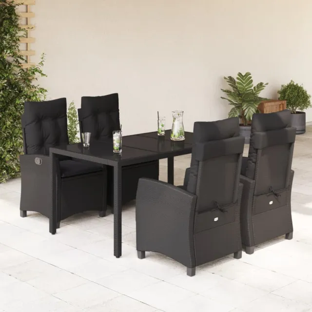 vidaXL 5-delige Tuinset met kussens poly rattan zwart, foto 2