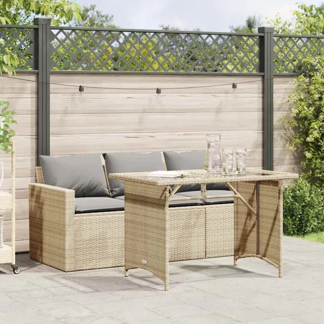 vidaXL 2-delige Tuinset met kussens poly rattan beige, foto 2