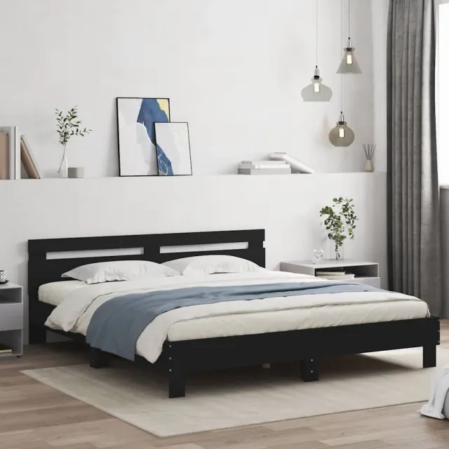 vidaXL Bedframe met hoofdbord bewerkt hout zwart 180x200 cm