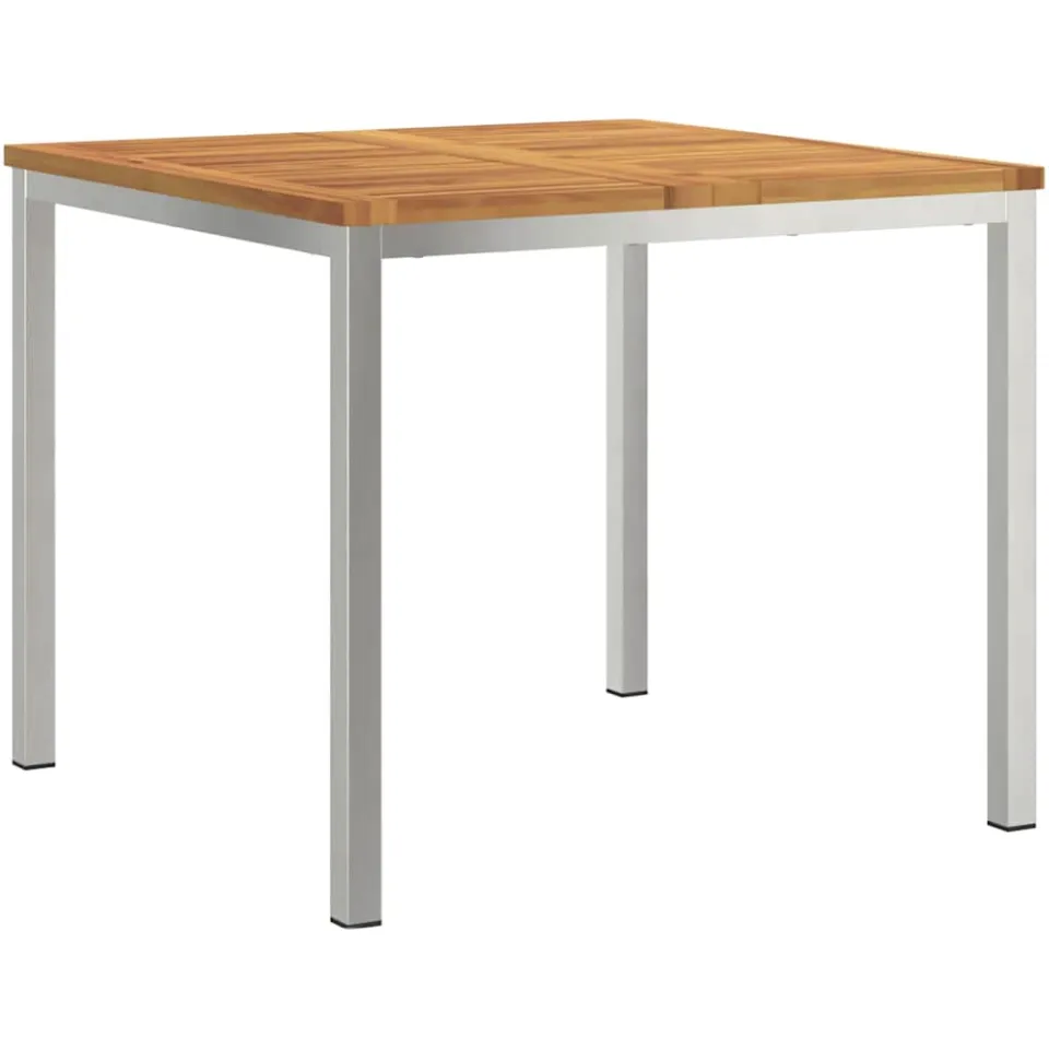 vidaXL Eettafel 90x90x75 cm Massief Acacia Hout en Roestvrijstaal, foto 3