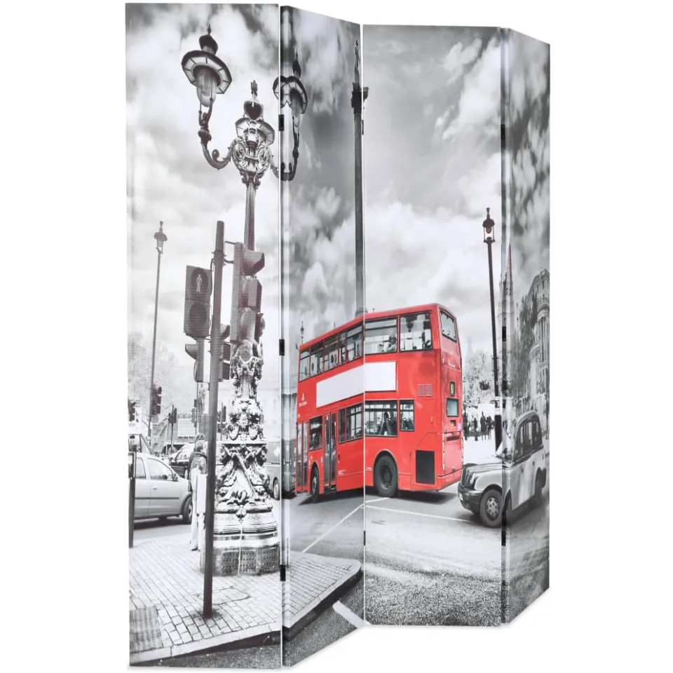 vidaXL Kamerscherm inklapbaar Londen bus 160x170 cm zwart en wit, foto 2