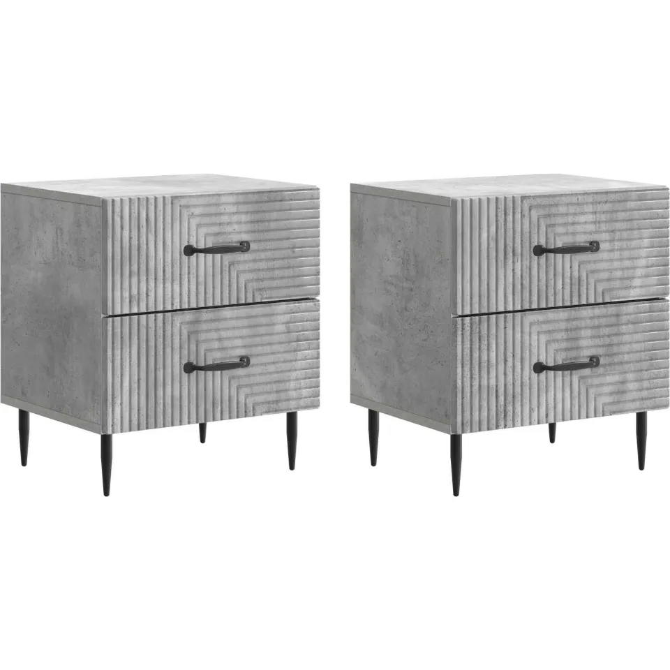 vidaXL Nachtkastje 2 st Betongrijs 43 x 34,5 x 47,5 cm Bewerkt hout grijs, foto 3