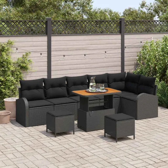 vidaXL Tuinbankenset 9 st Zwart poly rattan, foto 2