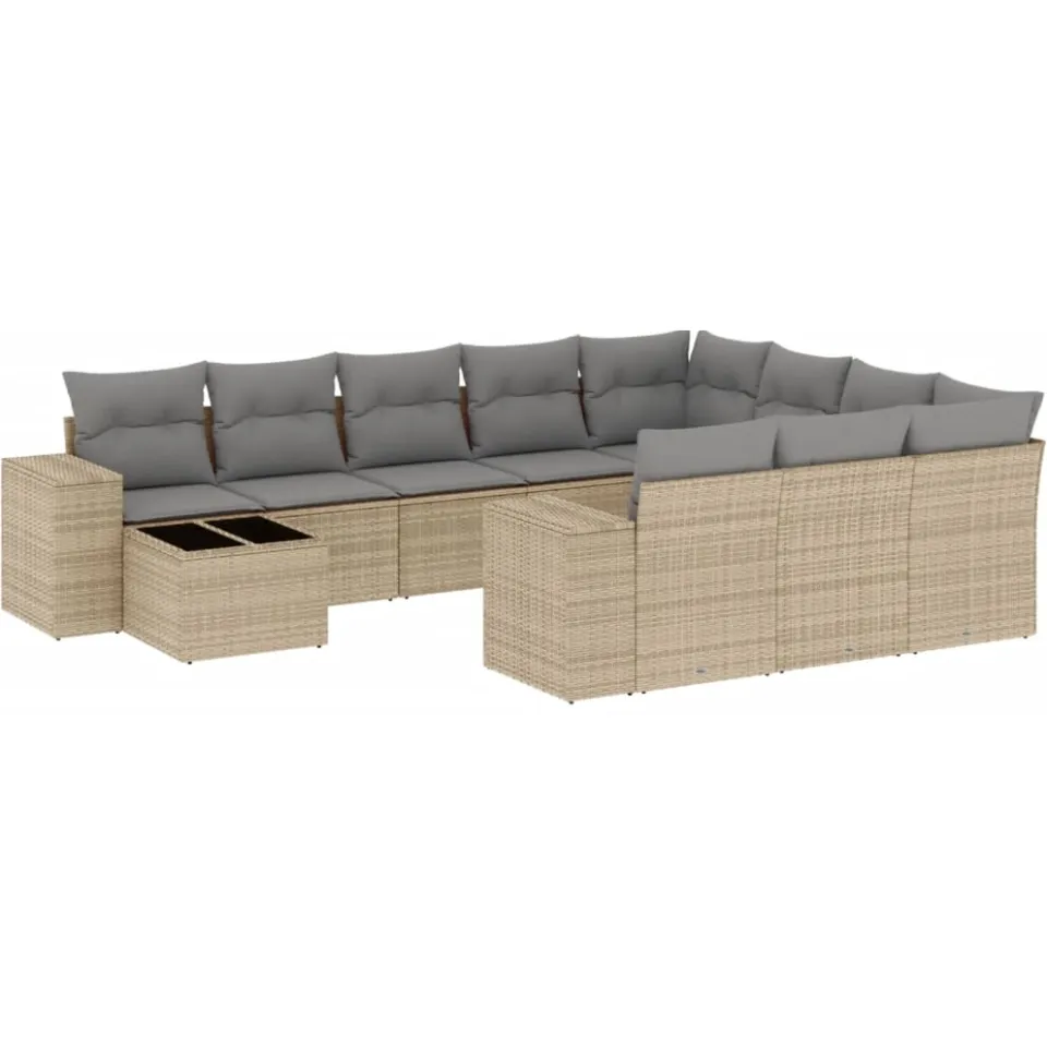 vidaXL 11-delige Tuinset met kussens poly rattan beige, foto 3