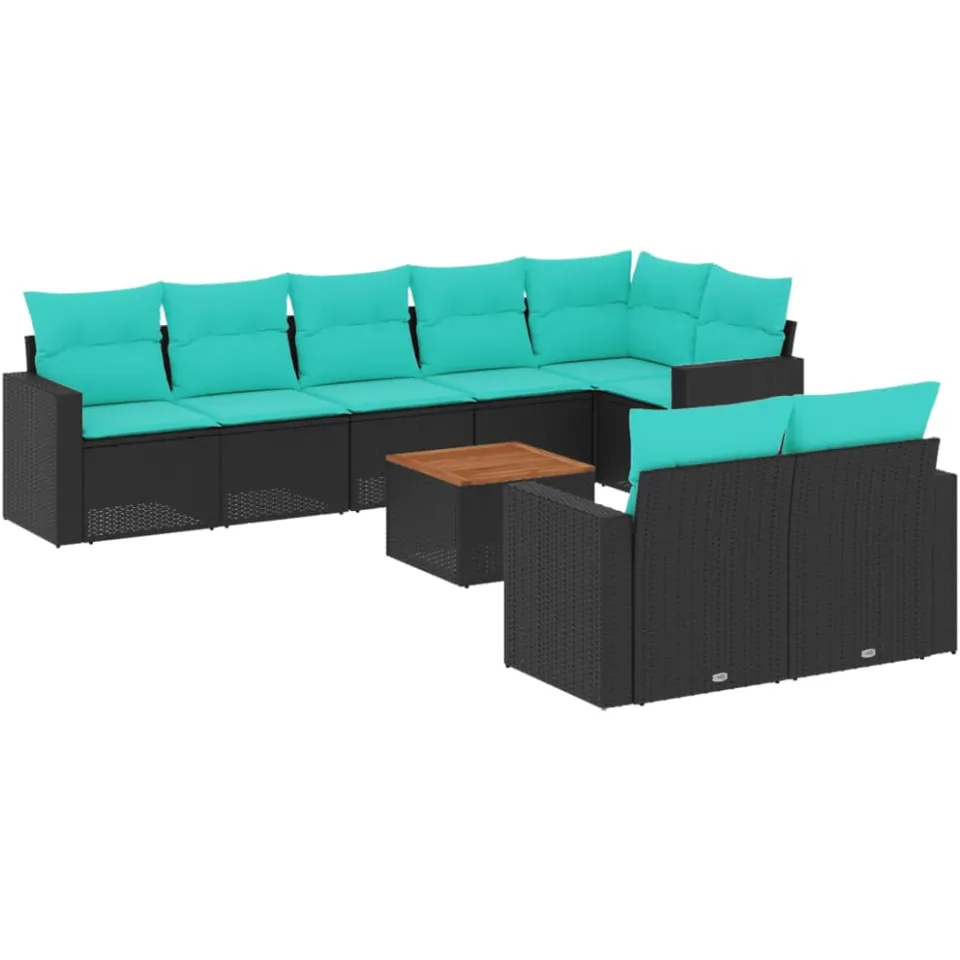 vidaXL 9-delige Loungeset met kussens poly rattan zwart, foto 3