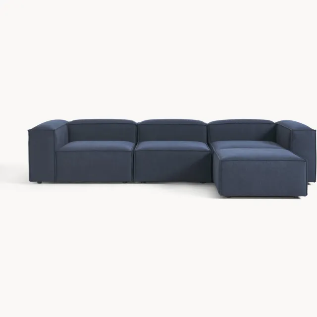 Westwing Collection Modulaire bank Lennon (4-zits) met poef (links/rechts) Blauw