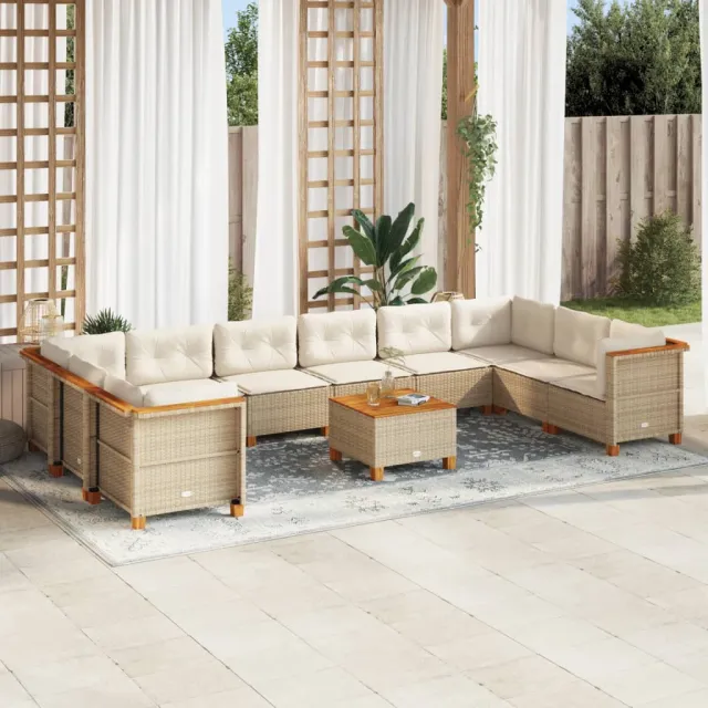 vidaXL 11-delige Tuinset met kussens poly rattan beige, foto 2