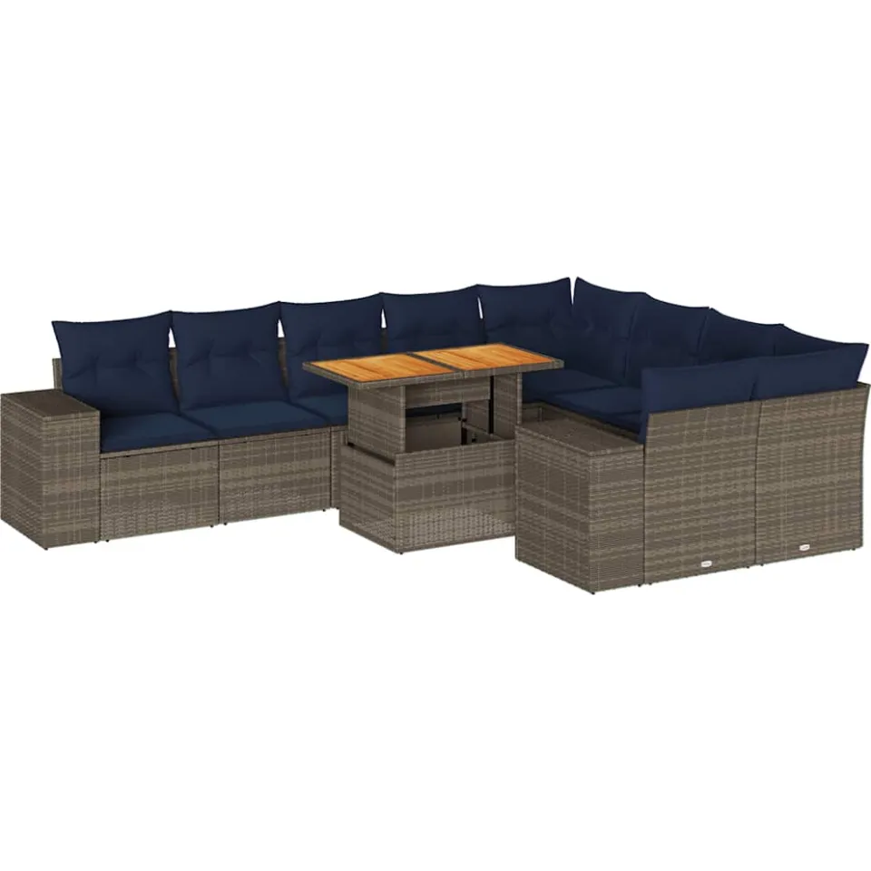 vidaXL 10-delige Loungeset met kussens poly rattan grijs, foto 3
